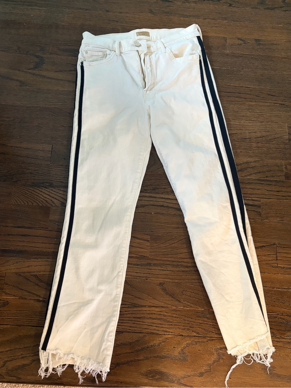 MOTHER White Jeans with Black Side Stripes
